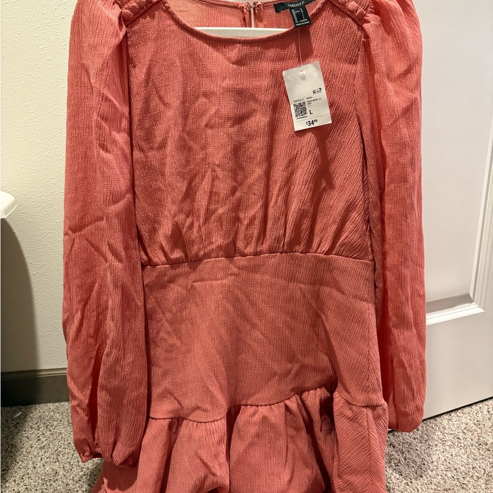 Forever 21 Coral Long Sleeve Dress